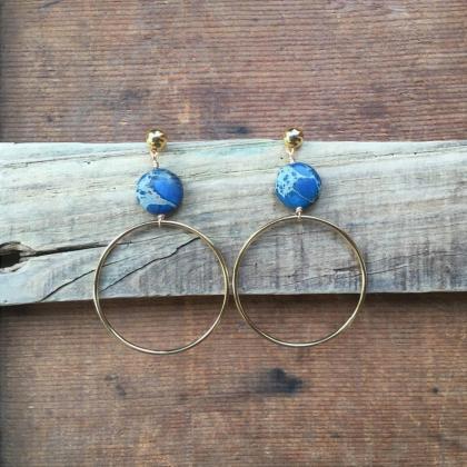 Jasper & Gold Hoops Earrings