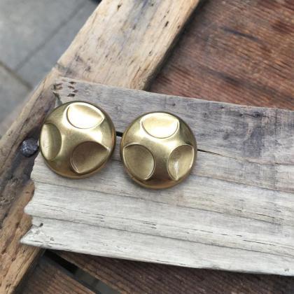 Brass Button Posts Earrings