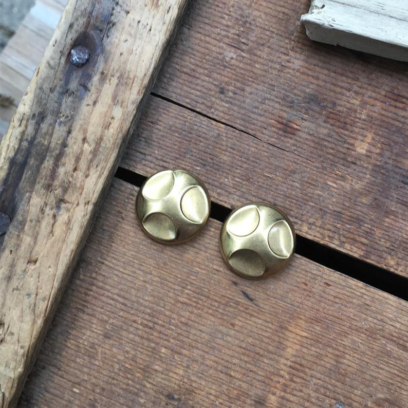Brass Button Posts Earrings on Luulla
