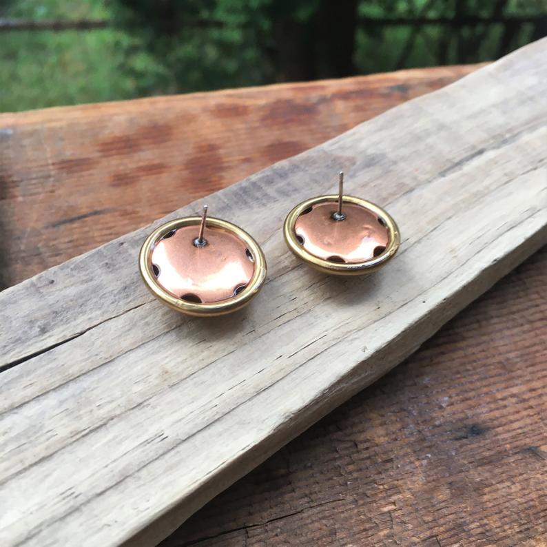 Brass Button Posts Earrings on Luulla