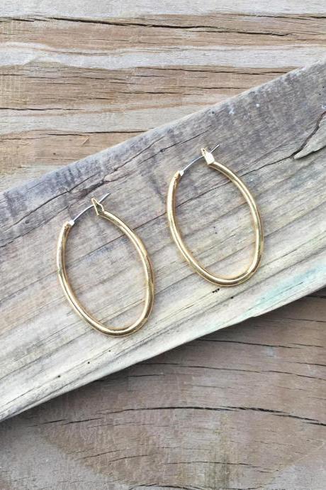 Gold Oval Hoops Earrings