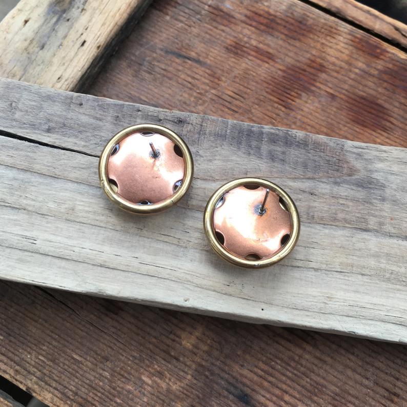 Brass Button Posts Earrings on Luulla